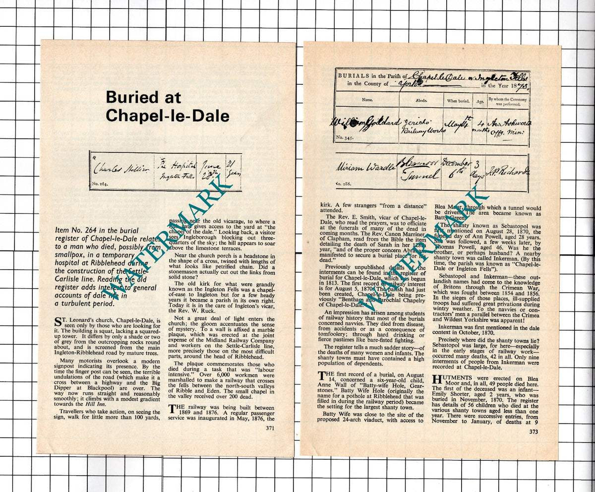 St Leonard's Church Chapel-le-Dale North Yorkshire - 1974 Small Article