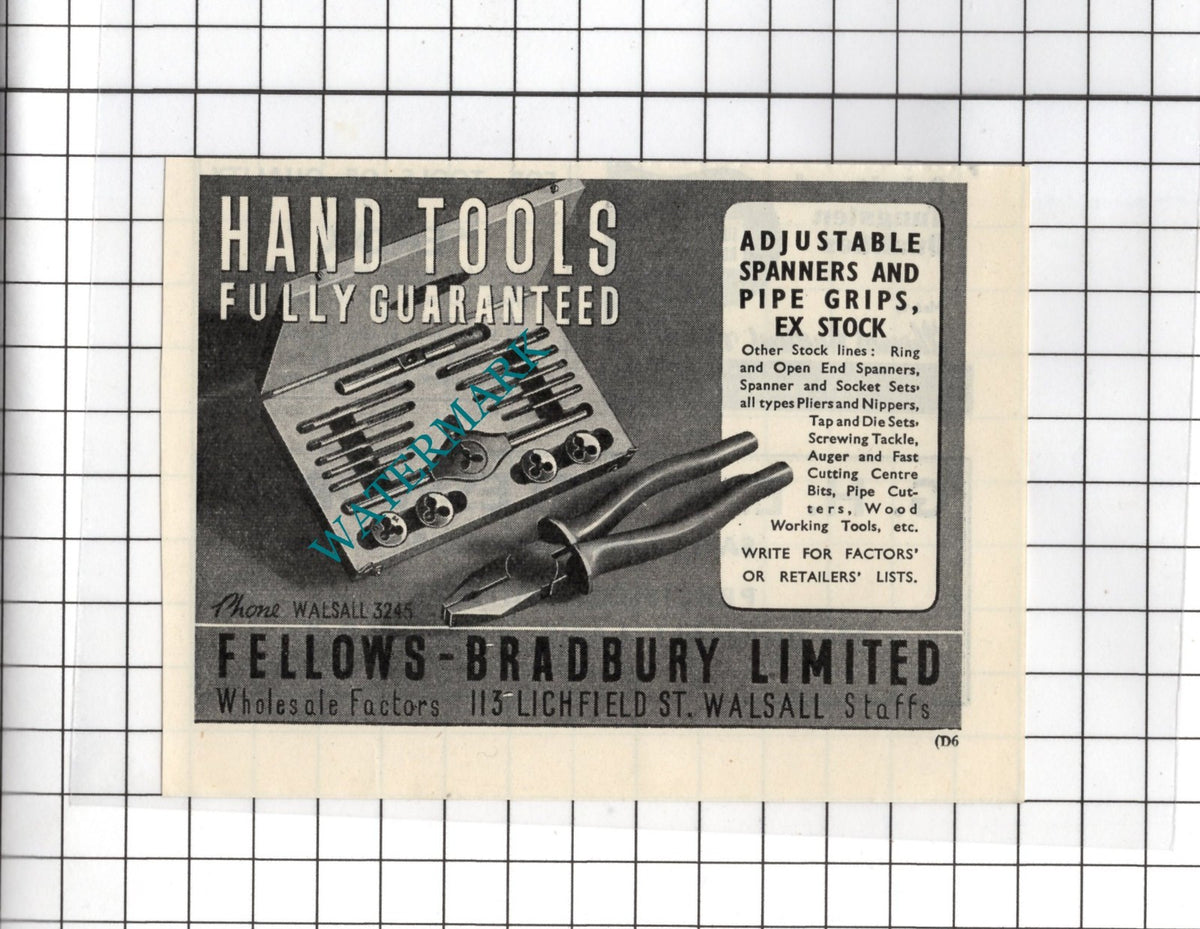 Fellows-Bradbury Ltd Walsall Staffordshire - 1948 SMALL Advert
