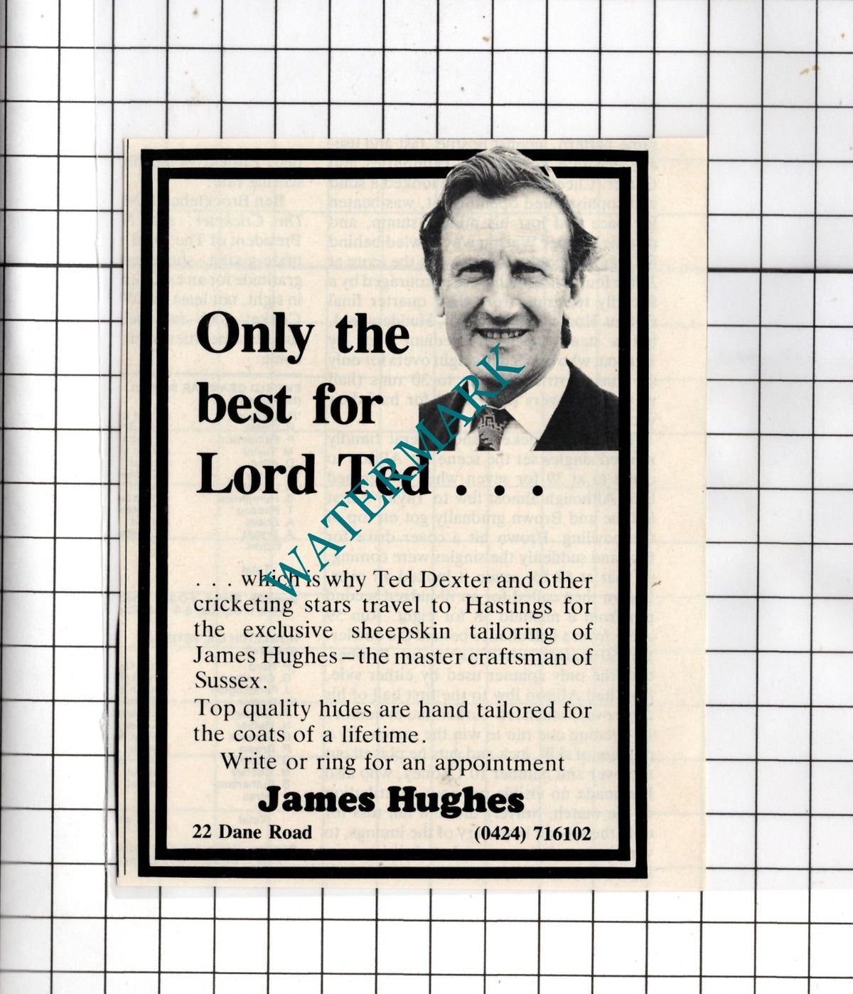 James Hughes Hastings Sussex Ted Dexter - 1982 Small Advert