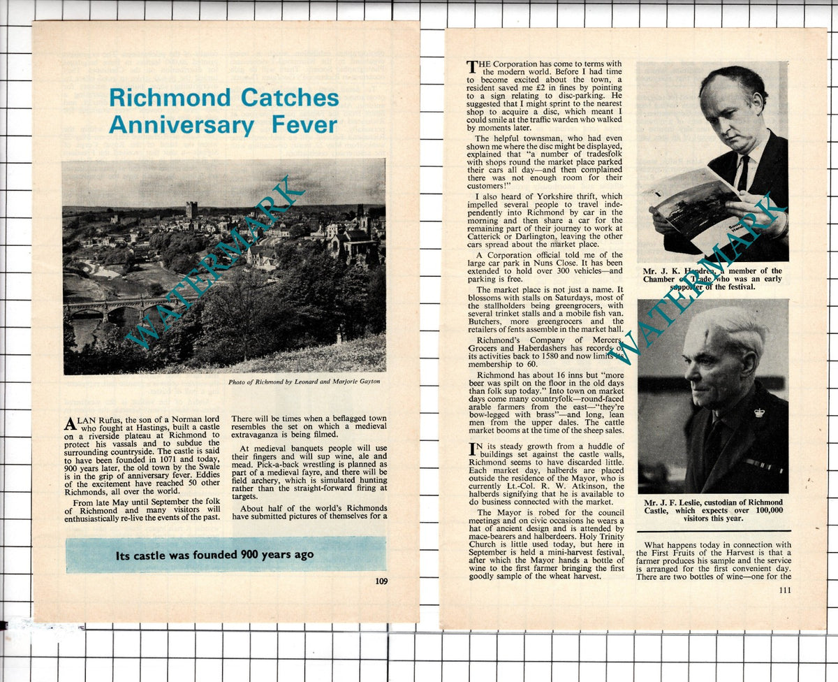 Richmond North Yorkshire JK Hendren WM Fairweather Leslie - 1971 Small Article