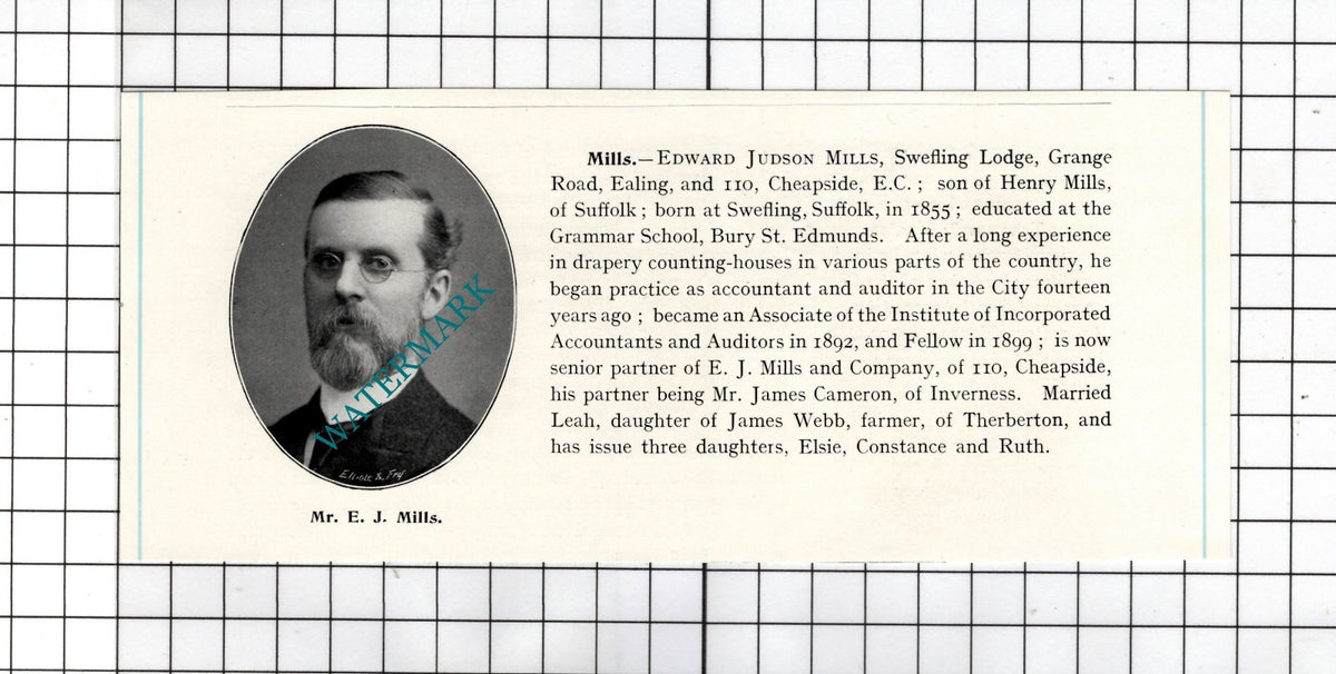 Mr Edward Judson Mills Swefling Lodge Ealing London - c.1905 Clipping