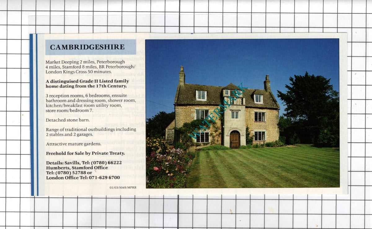 Market Deeping Cambridgeshire - 1991 House Sale Advert