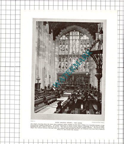 Eton College Aerial View / Eton Chapel - c1930's Book Print