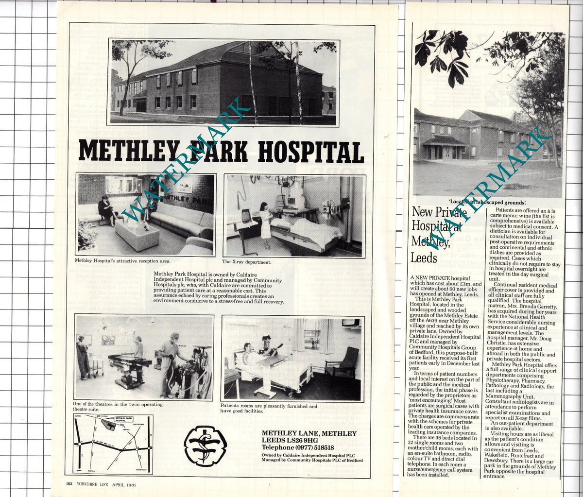 Methley Park Hospital Methley Leeds Yorkshire  - 1985 Two-Part Clipping