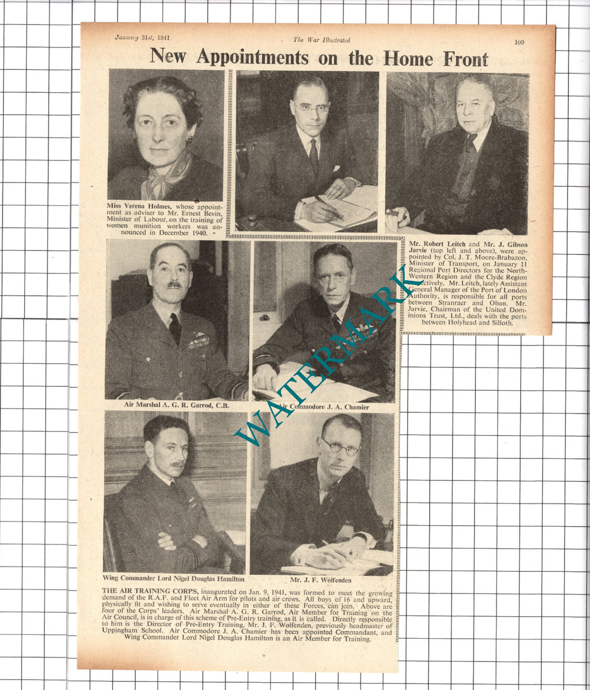 Miss Verena Holmes Robert Leitch Gibson Jarvie Chamier WW2 - 1941 News Clipping