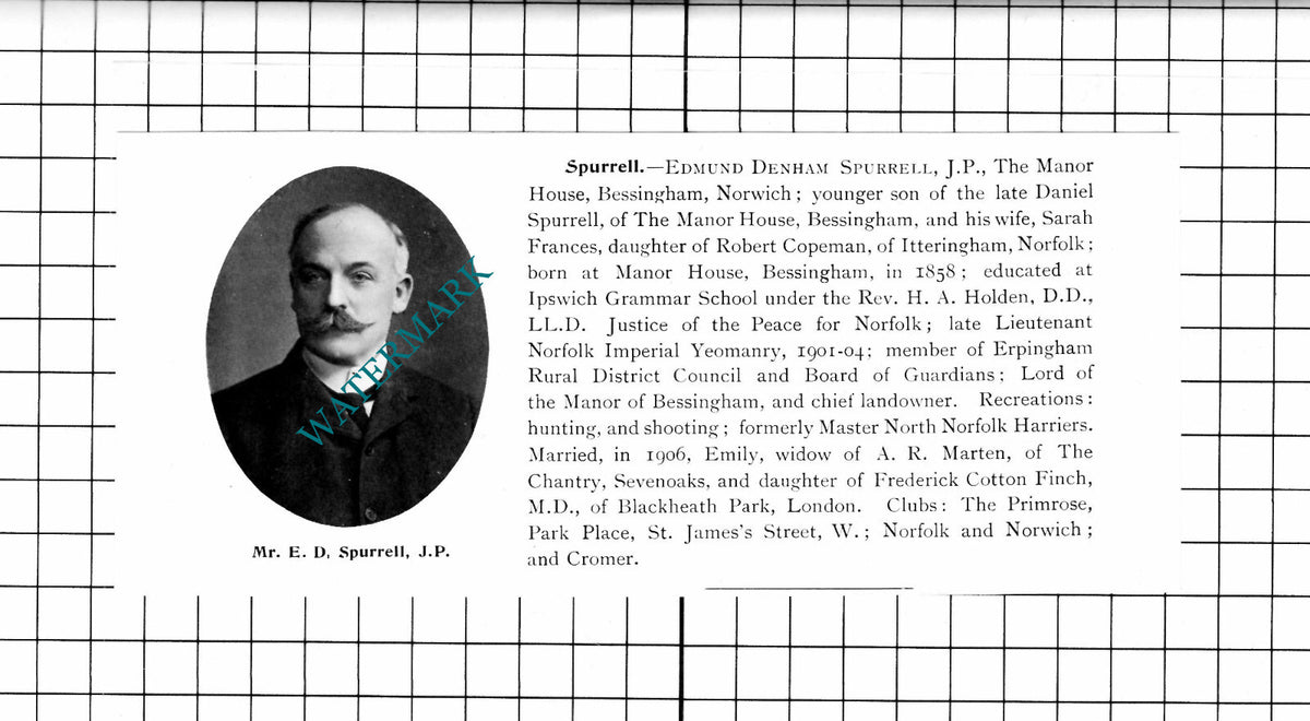 Edmund Denham Spurrell The Manor House Bessingham Norfolk - 1911 Clipping