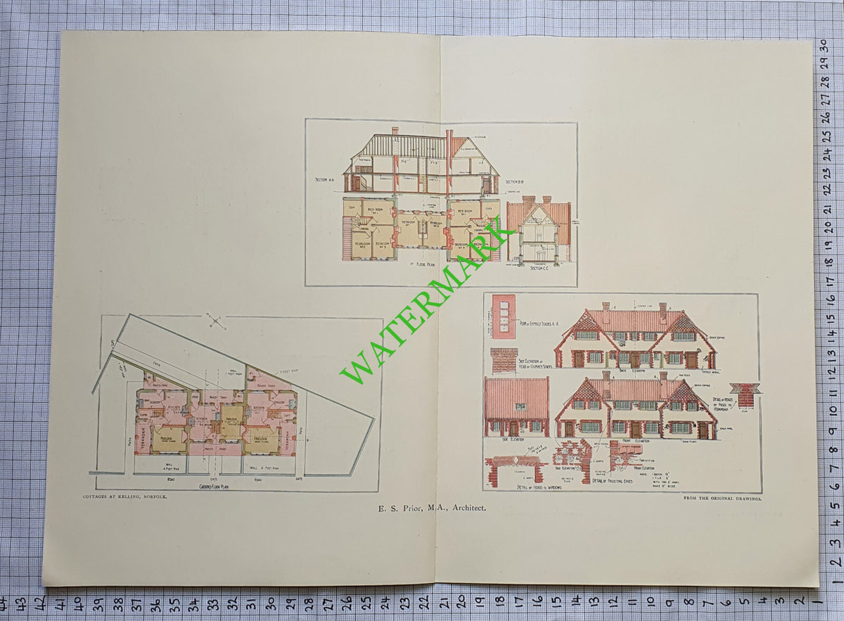 Kelling Norfolk Cottages E S Prior Architect - c.1930s Centrefold Pullout
