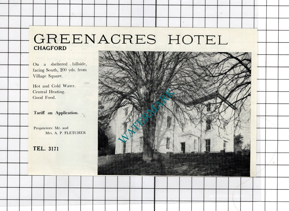 Three Crowns Hotel Chagford Devon Toby Moy /  Greenacres Hotel  -c.1940s Advert