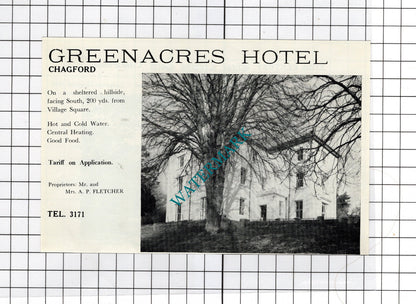Three Crowns Hotel Chagford Devon Toby Moy /  Greenacres Hotel  -c.1940s Advert