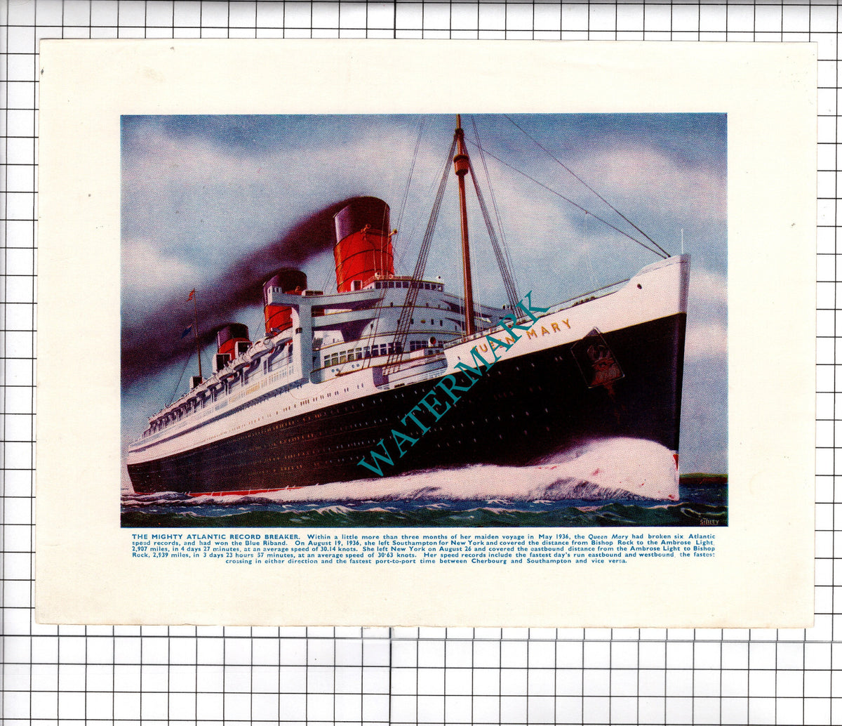 The QUEEN MARY Ship - c.1940's Article / Print