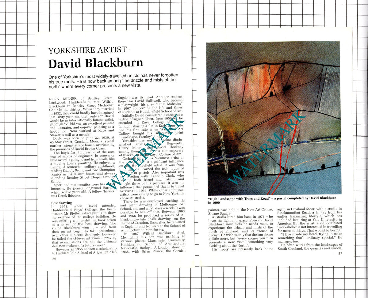 David Blackburn Yorkshire Artist  -1992 Article/ Print (creasing)