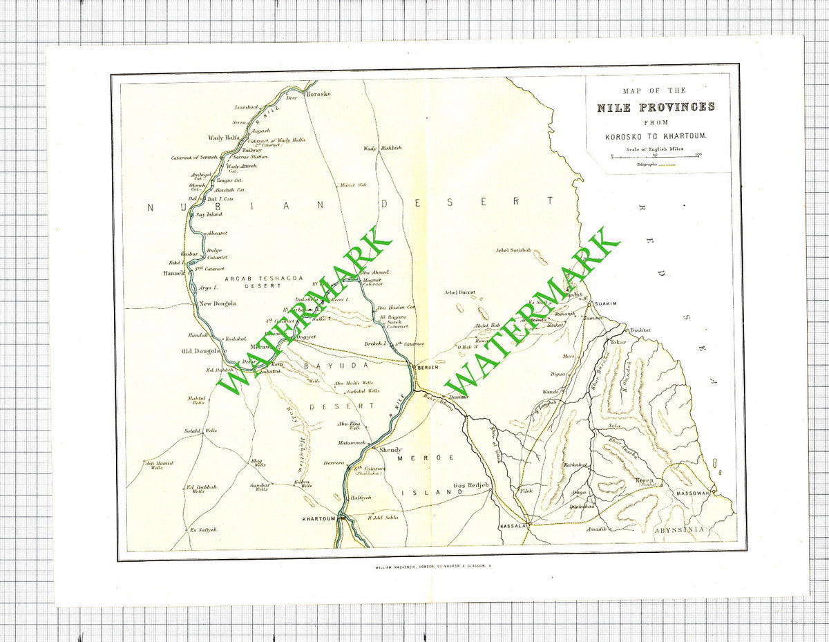 Nile Provinces Korosko Khartoum Map - c.1887 Print