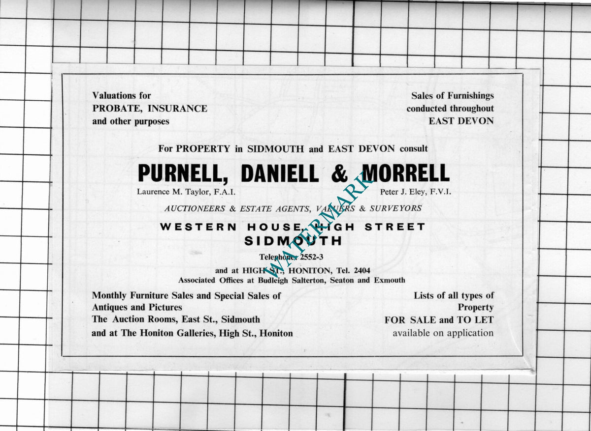 Purnell Daniell & Morrell Sidmouth Devon Peter Eley - 1968 Small Advert