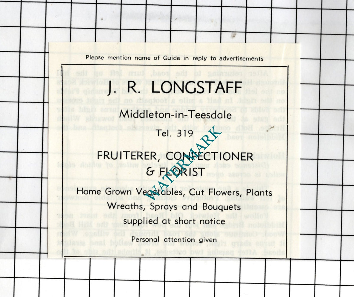 J R Longstaff Fruiterer Middleton-in-Teesdale -  1977 SMALL Advert