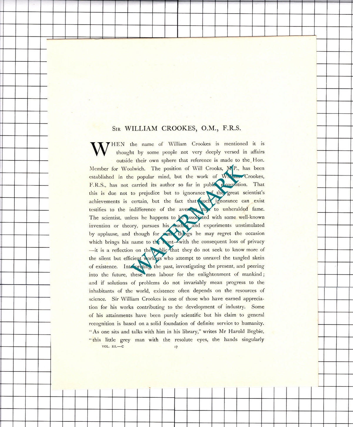 Sir William Crookes  - c.1920 Print / Article