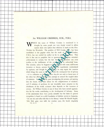 Sir William Crookes  - c.1920 Print / Article