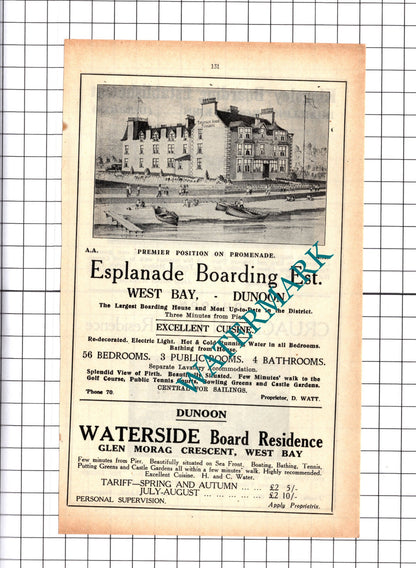 Esplanade Boarding Dunoon Kingsley Kirn Dunoon Cruach-An Advert - 1939 Cutting