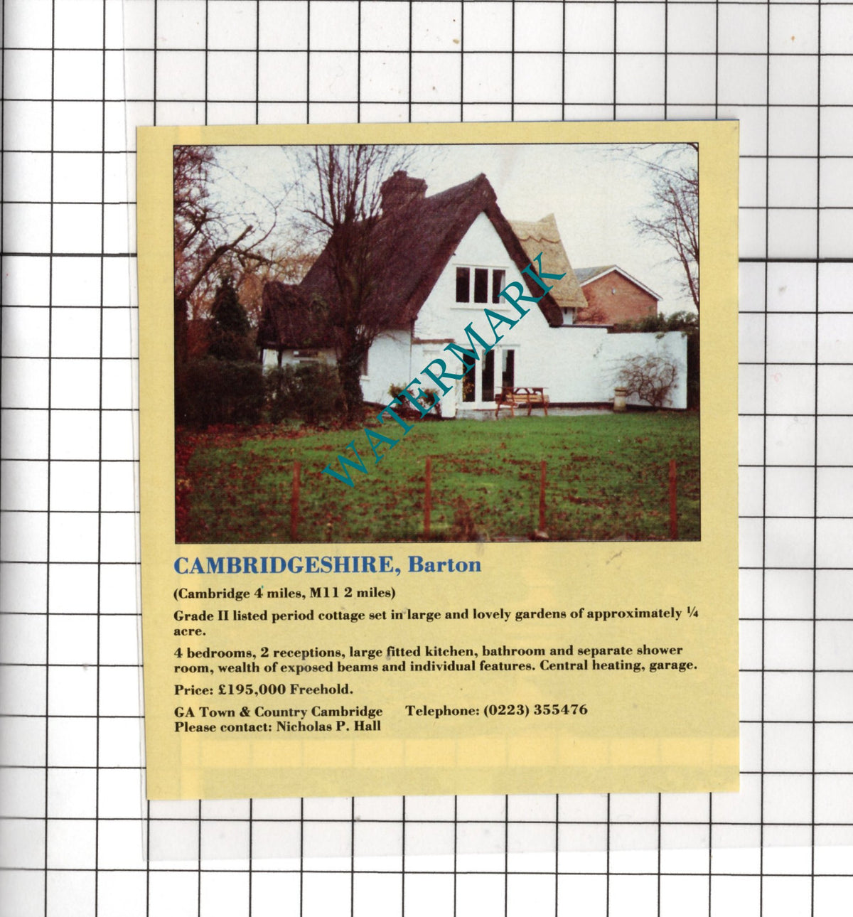 Barton Cambridgeshire House Sale Advert - 1991 Cutting