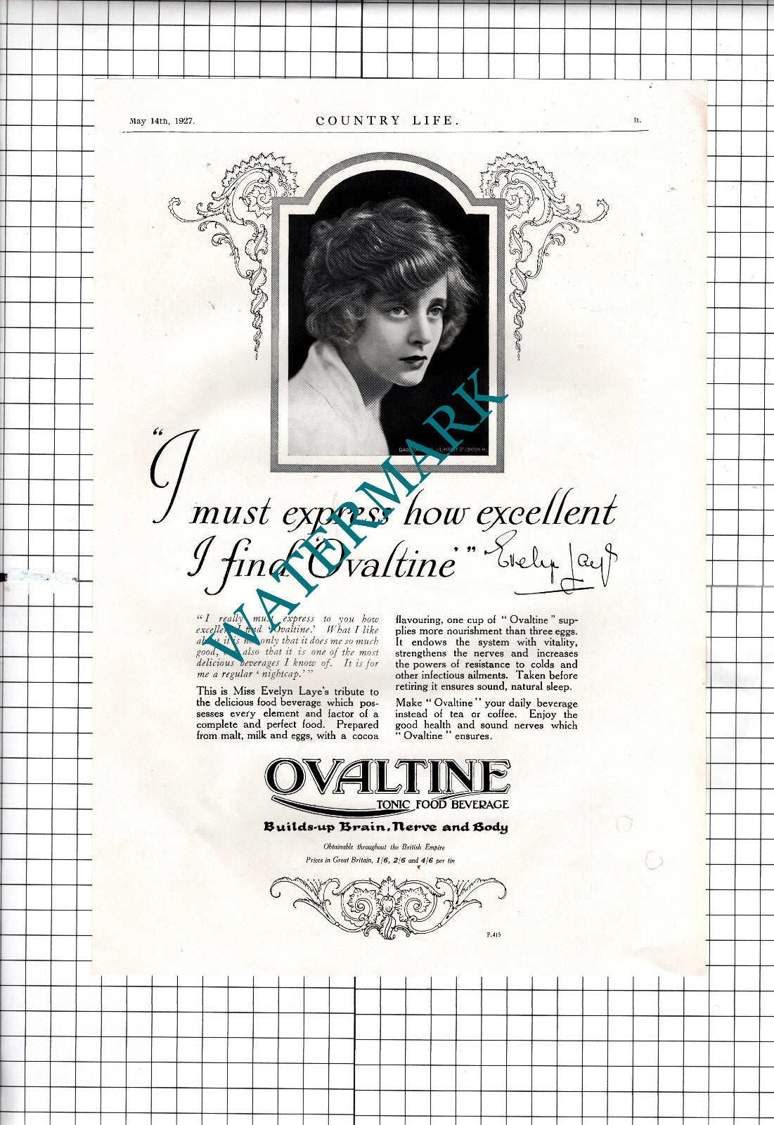 Evelyn Laye Ovaltine Advert - 1927 Clipping