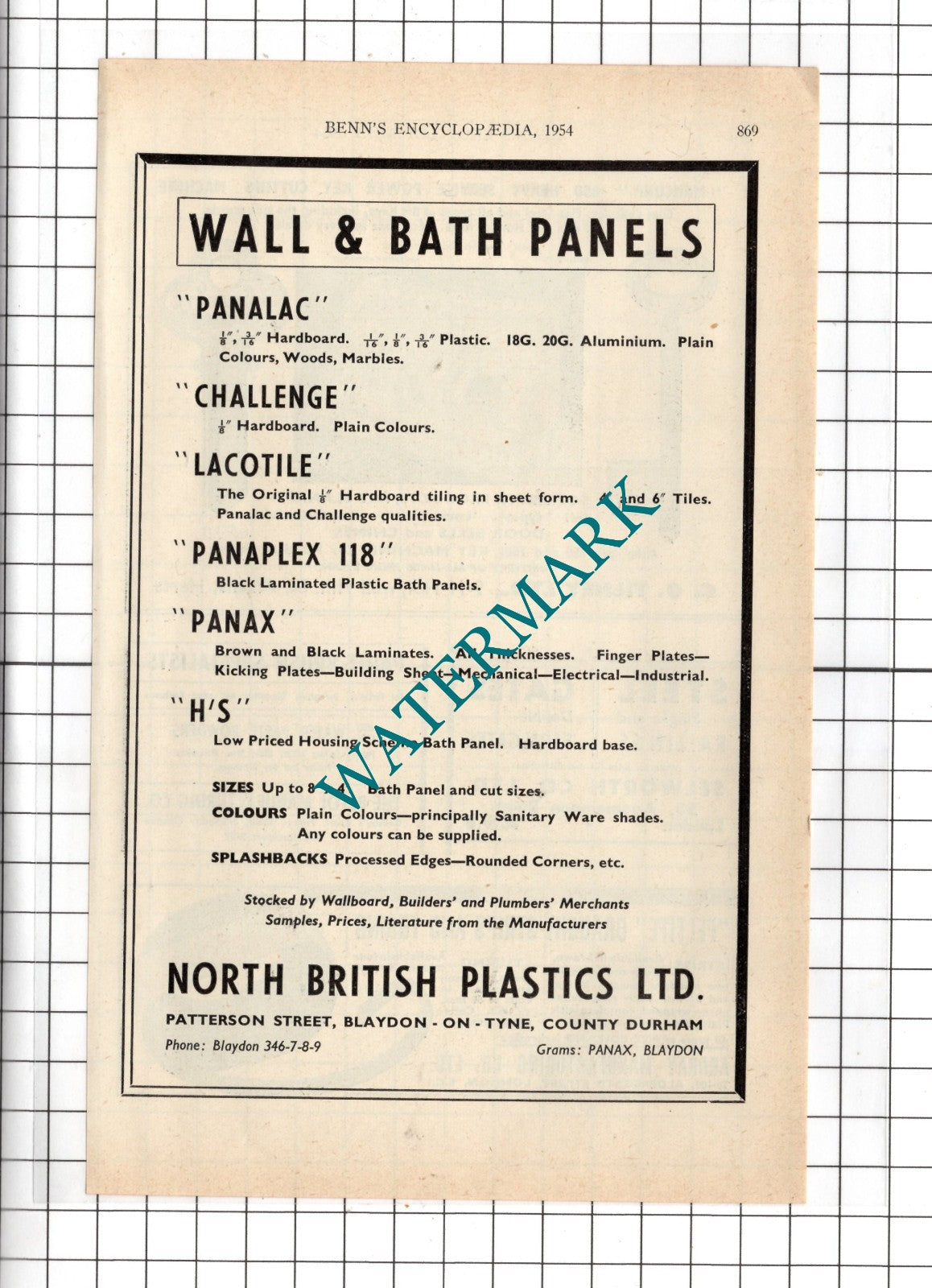 North British Plastics Ltd Blaydon-on-Tyne / C O Tilney St Albans - 1954 Advert
