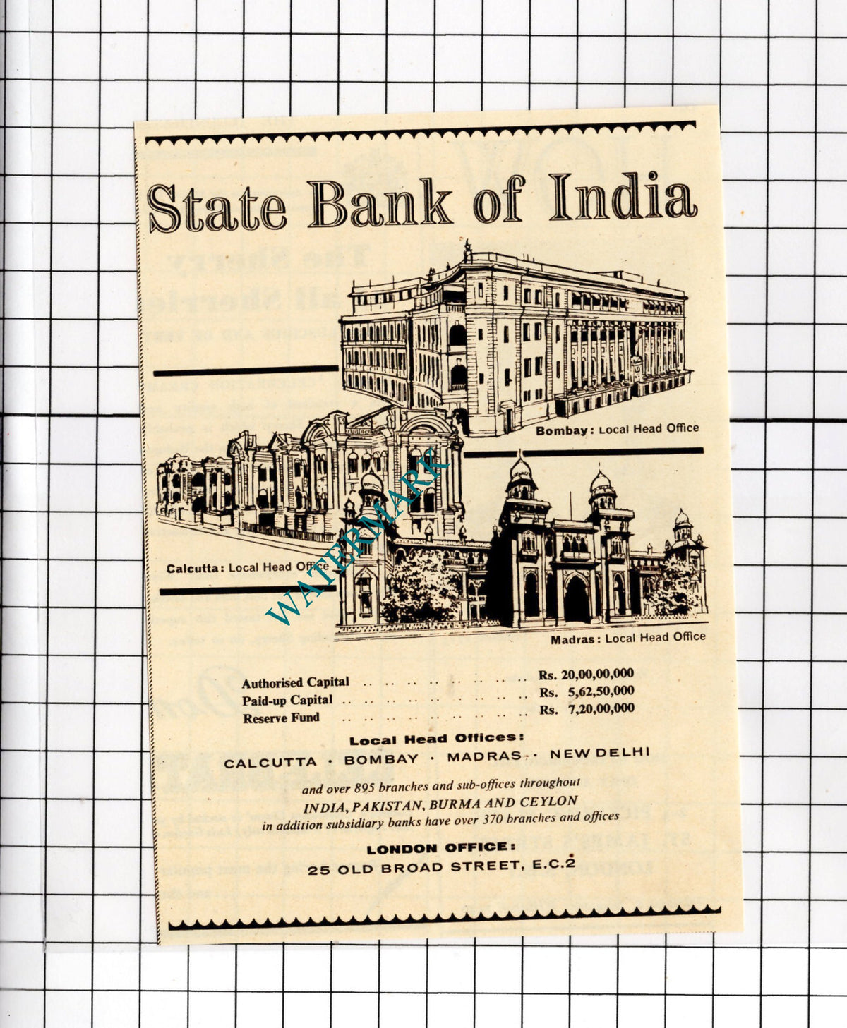 State Bank Of India Small ADVERT - 1961  Cutting