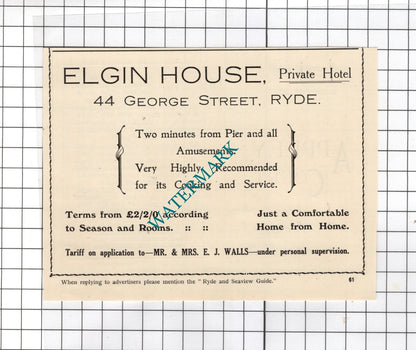 Elgin House Hotel Ryde Isle Of Wight Walls / Appley Court Ryde - 1938 Advert