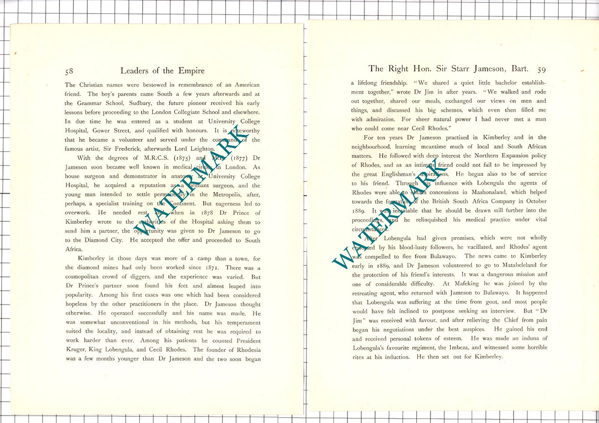 Sir Starr Jameson -  1920's Article / Print