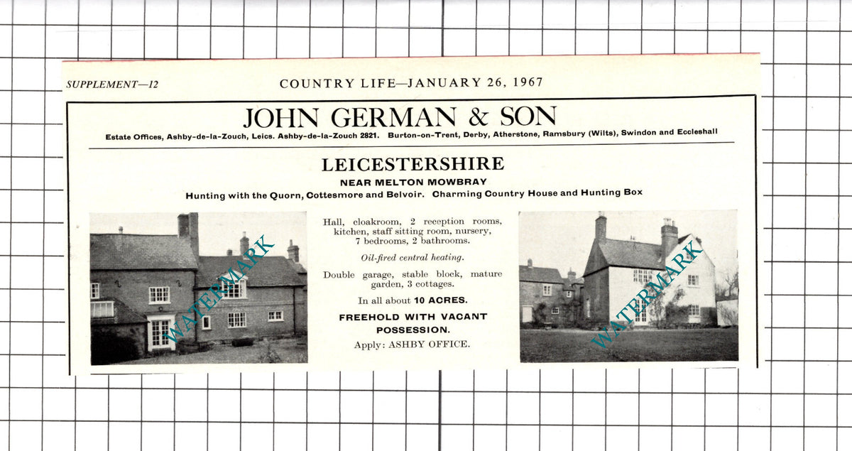 Melton Mowbray Leicestershire House Sale Advert - 1967 Clipping