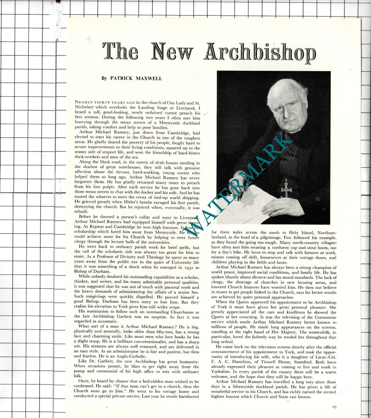 Arthur Michael Ramsey Archbishop of York - 1956 Article