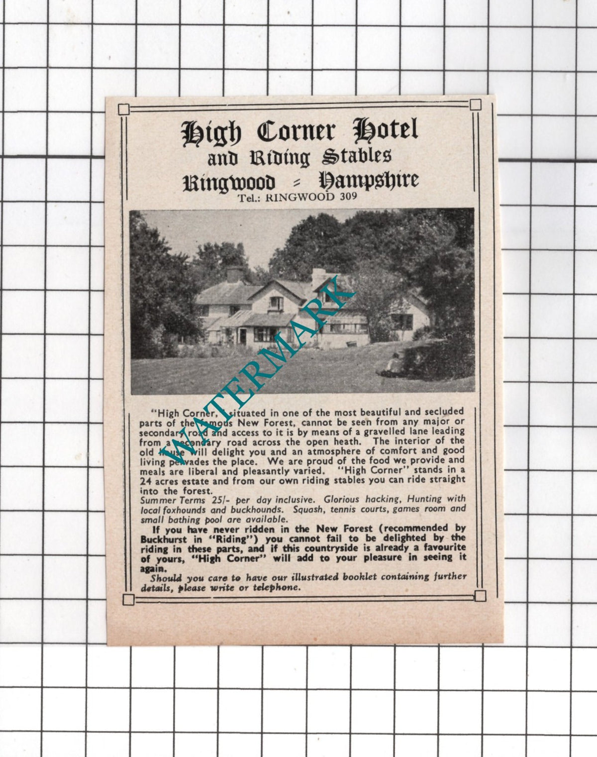 High Corner Hotel Ringwood Hampshire -  1954 SMALL Advert