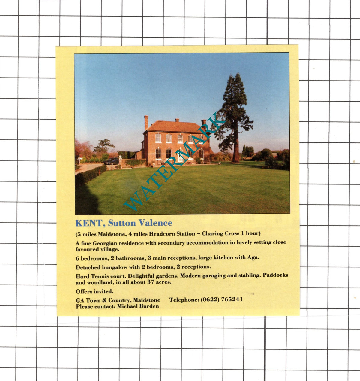 Sutton Valence Kent House Sale Advert -   1991 Clipping