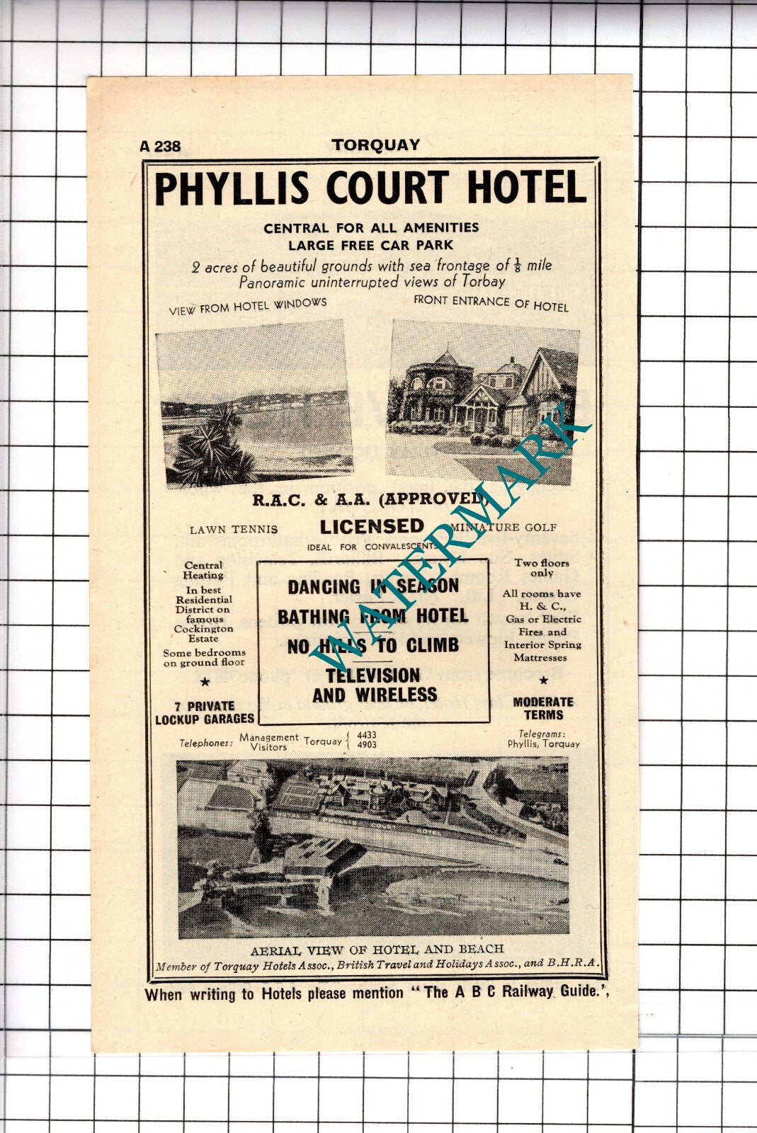 Phyllis Court Hotel Torquay Devon Belgrave Hotel Gillin Advert - 1958 Cutting