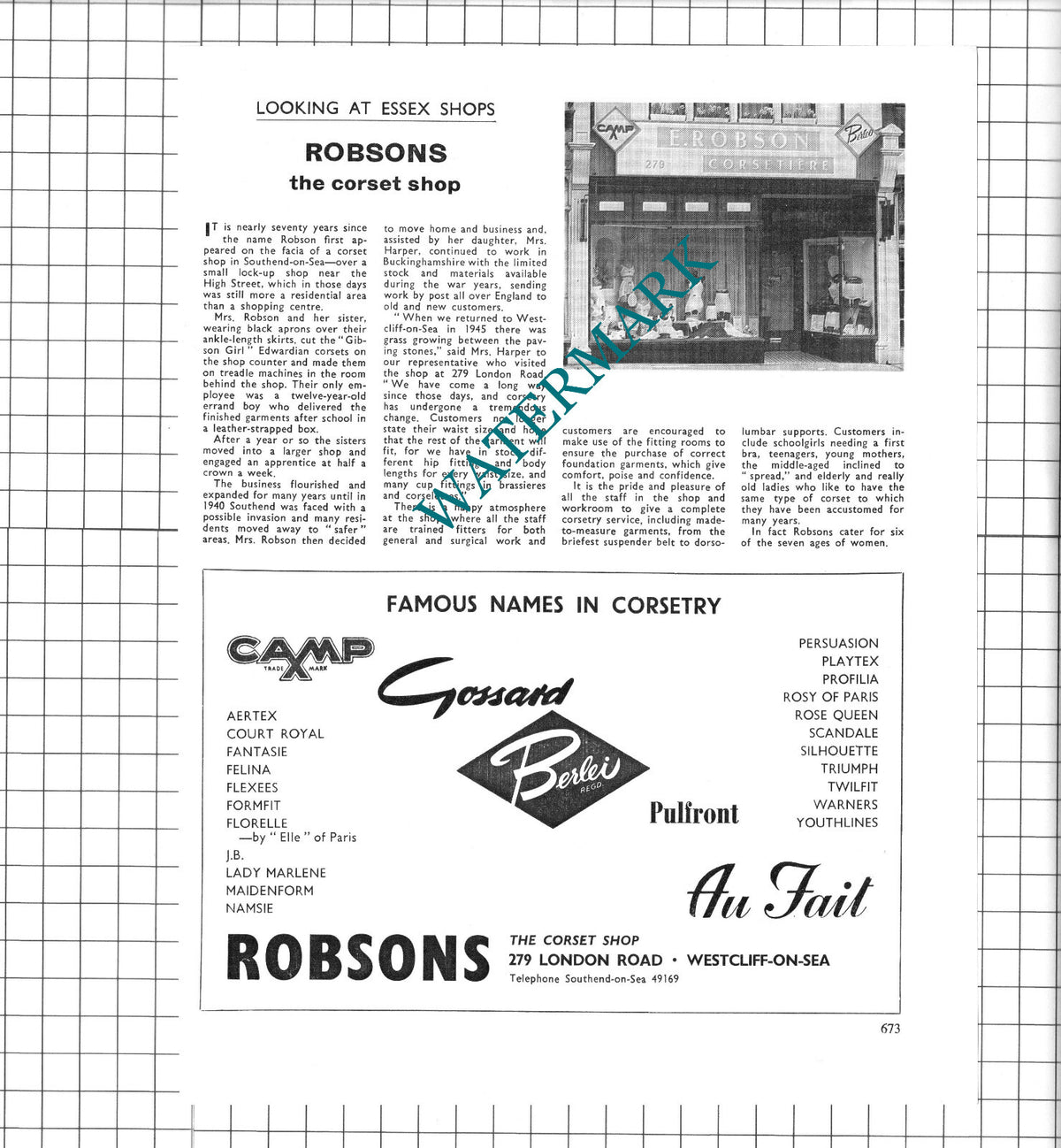 Robsons Corset Shop Westcliff-on-Sea Essex E Robson  - 1967 Clipping / Print