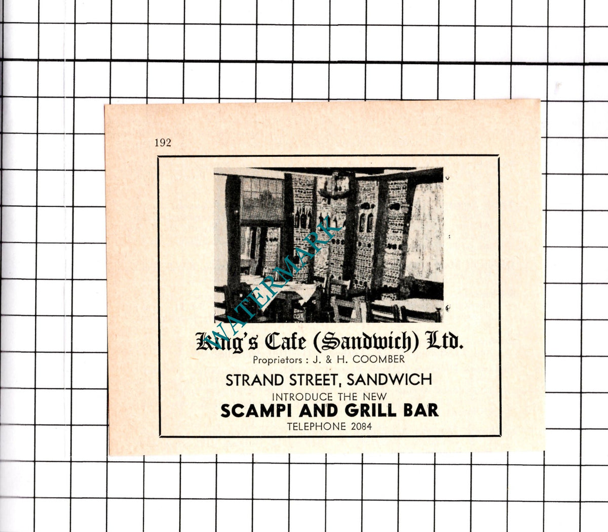 King's Cafe Sandwich Kent J & H Coomber - 1967 Small Advert