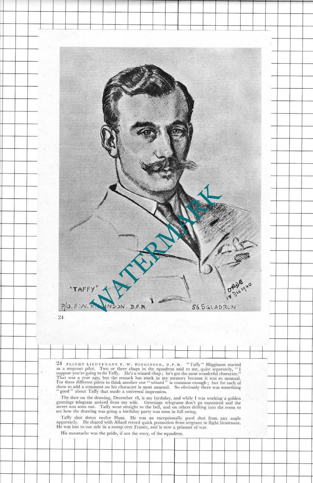 F/L F W Taffy Higginson / F/L E Holden WW2 Pilot - 1942 Book Print & Short Text