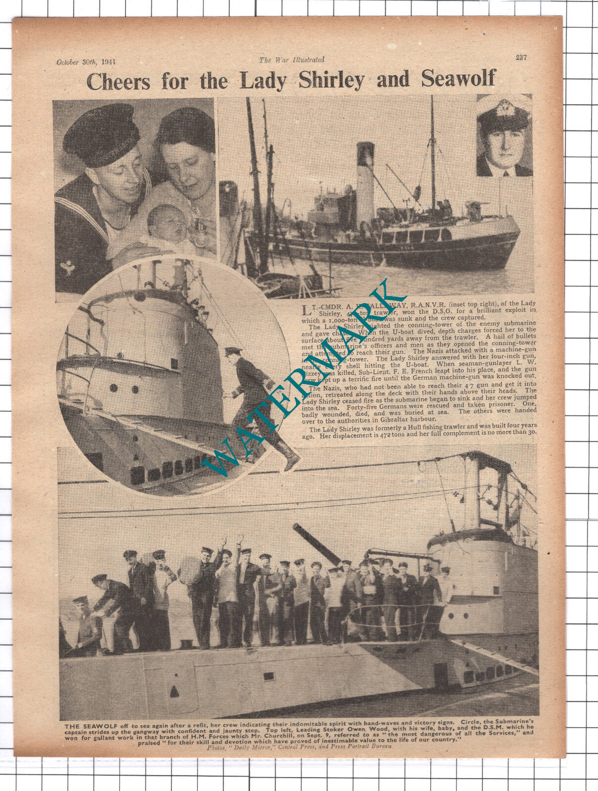 Lady Shirley Lt Cmd Callaway Seawolf Owen Wood World War Two     - 1941 Clipping