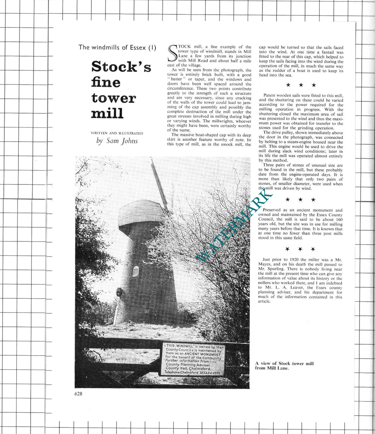 Stock Tower Mill Stock Essex  - 1967 Article