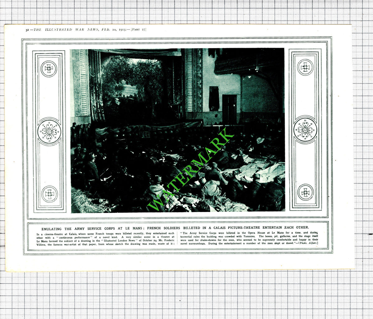 Calais Theatre Cinema French Troops WW1 - 1915 Cutting / Print
