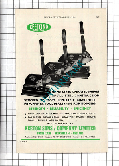 James Potts & Son Ltd Old Hill  / Keeton Sons Sheffield Keetona -  1954 Advert