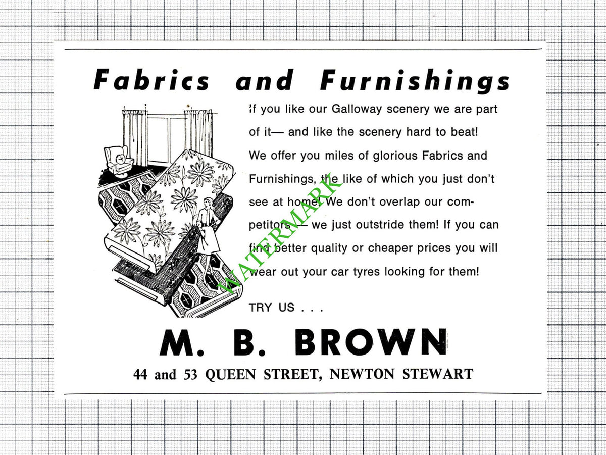 M B Brown Fabrics Newton Stewart Small Advert - c.1975 Cutting