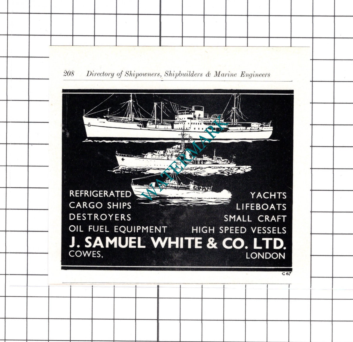 J Samuel White & Co Ltd Cowes - c.1957 SMALL ADVERT