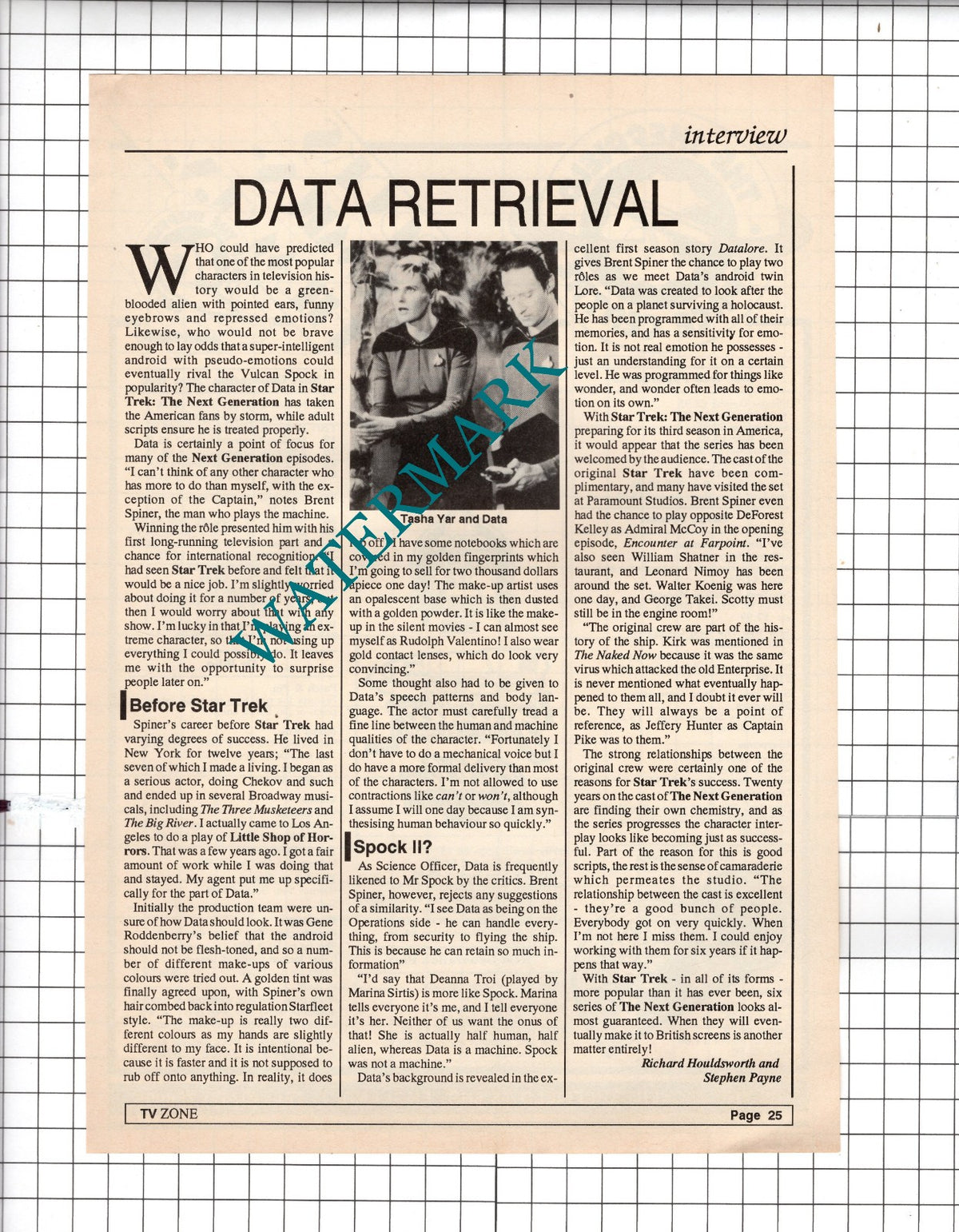 Brent Spiner Data Star Trek - 1989 Article