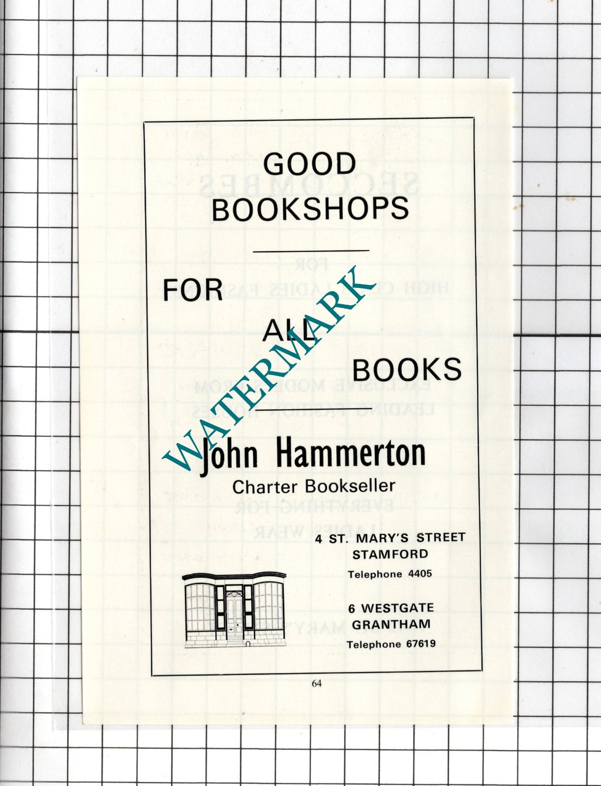 John Hammerton Books Stamford Lincolnshire / Seccombes Fashions -  1974 Advert