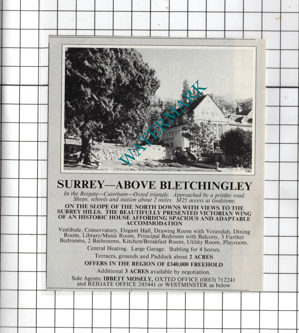 Bletchingley Surrey House Sale Advert - 1990 Small Cutting
