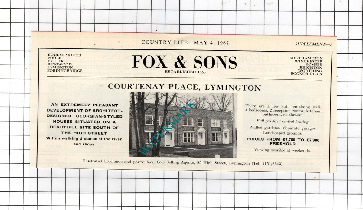 Courtenay Place Lymington Hampshire   - 1967 House Sale Advert