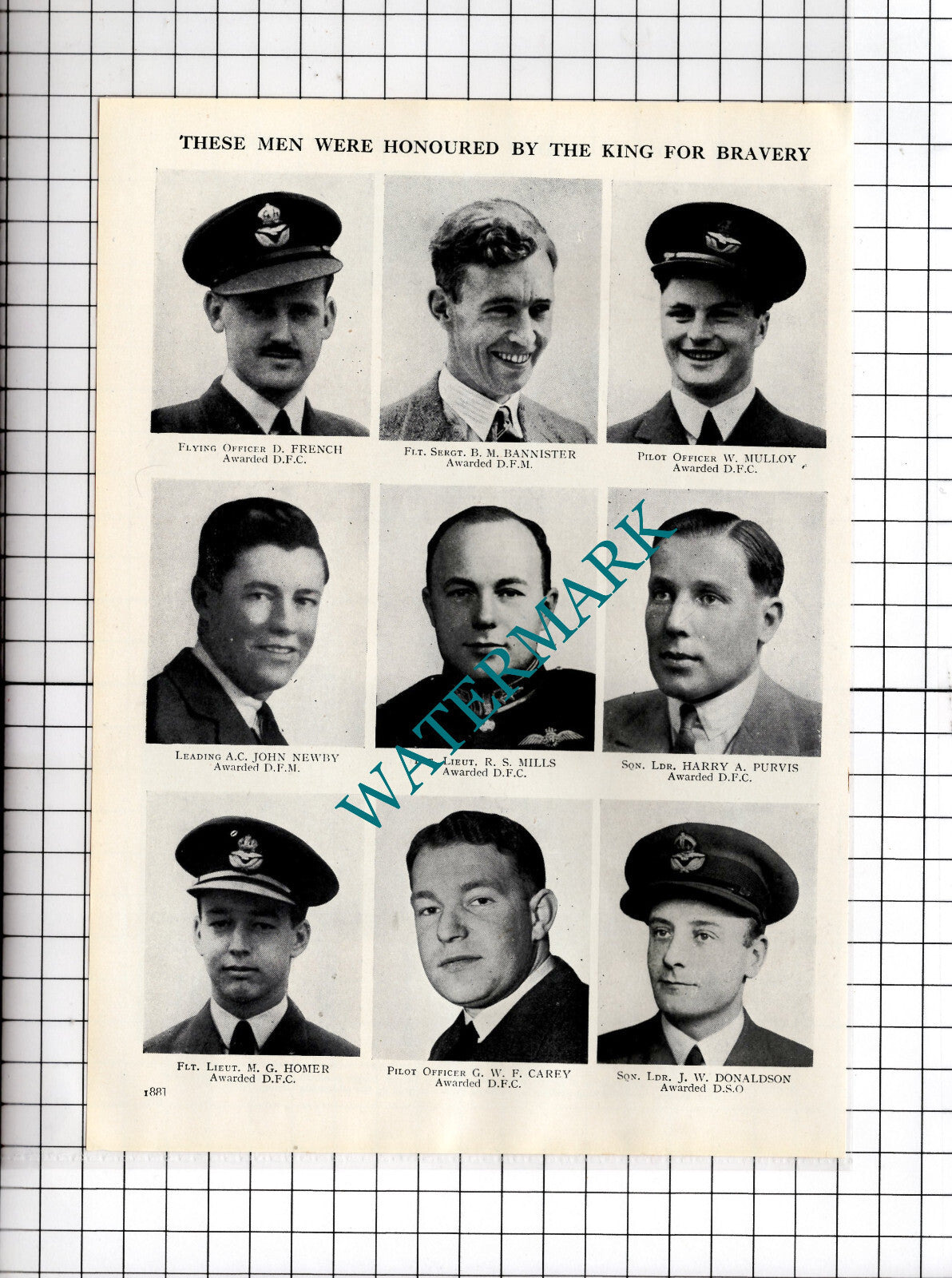W Mulloy  Harry Purvis  M G Homer  GWF Carey  John Newby WW2 - c.1940's Cutting