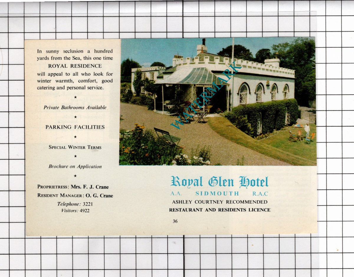 Fortfield Hotel Sidmouth Devon Soulsby / Royal Glen Hotel Crane - 1968 ADVERT