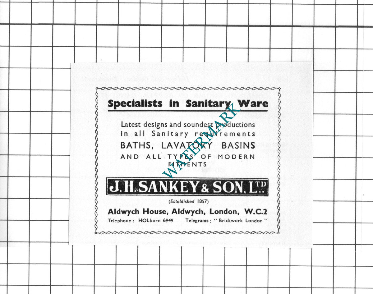 J H Sankey & Son Ltd London  - 1939 Small Advert