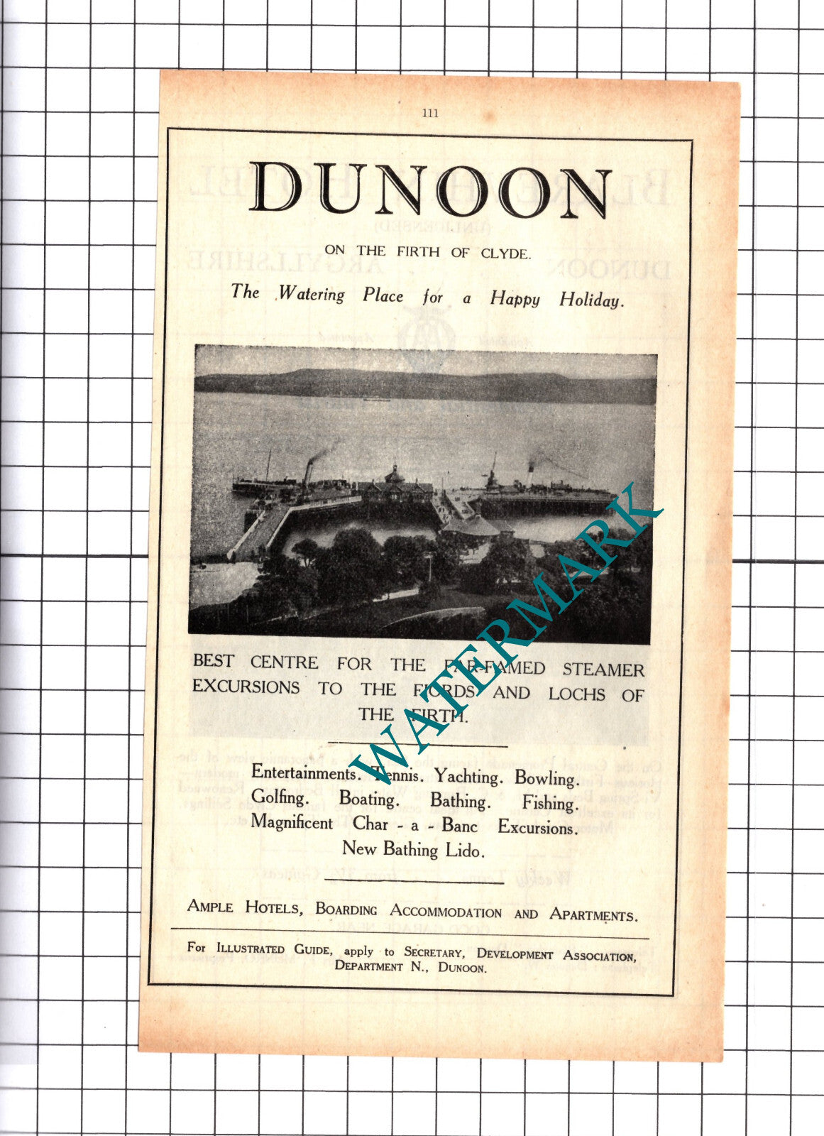 Blarevhin Hotel Dunoon Munro / Dunoon Holiday Advert - 1939 Cutting