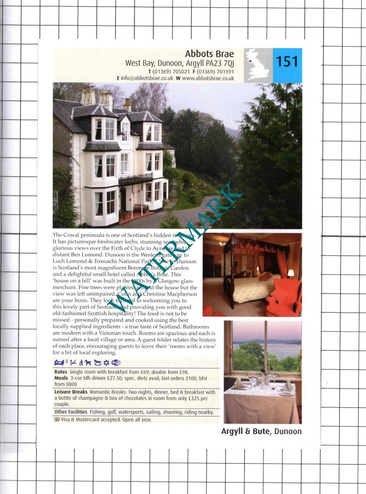 Abbots Brae Dunoon Argyll / Stonefield Castle Hotel Tarbert Advert  2011 Cutting